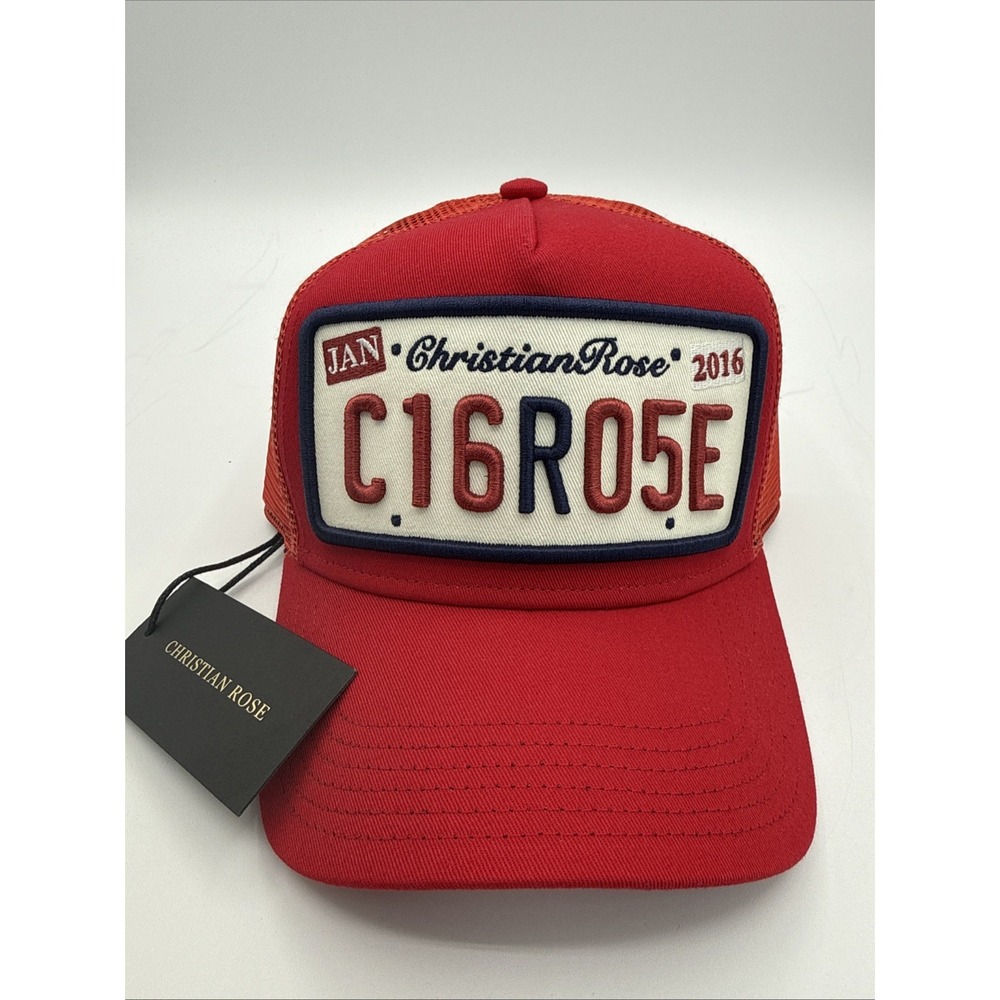 Christian Rose London Iconic II Plate Mesh Red Trucker Hat Cap Logo 2016‎